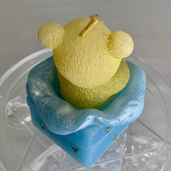 Teddy Bear Candle Happy Bear Blue Yellow Wax Baby Boy Unique Shower Gift Vintage - Picture 11 of 14